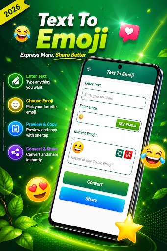 Text to Emoji converter tool inside Status Saver app